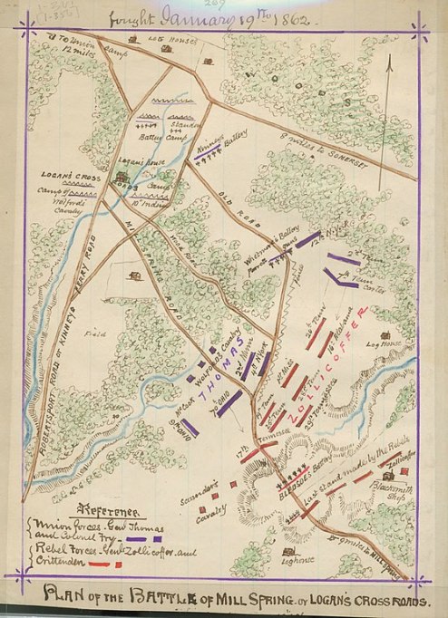 556px-Plan_of_the_battle_of_Mill_Spring_or_Logan's_Cross_Roads_-_fought_January_19th,_1862._LOC_gvhs01.vhs00016